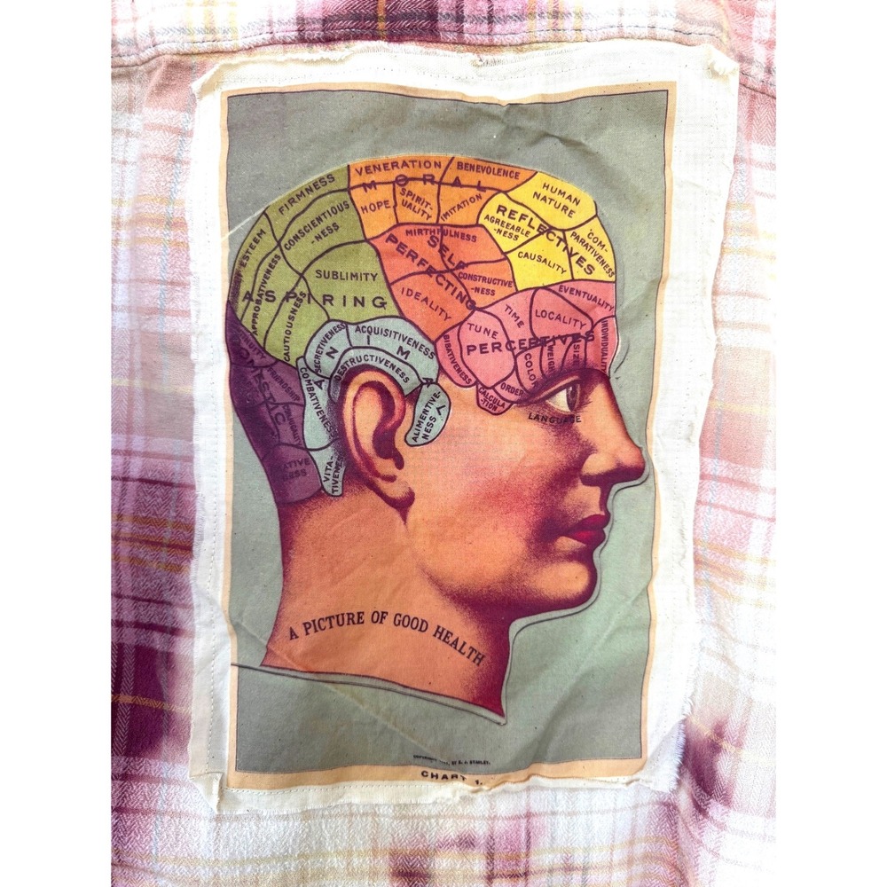 Bleached Out Flannel Brain Anatomy Patch Shirt Upcycled L